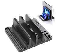 Pellzell Vertical Laptop Stand Holder - Adjustable Width 6-in-1 Design Space-Saving Desktop Stand Desk Organizer,Compatible for MacBooks, Tablets, Lap, All Phone (Black)