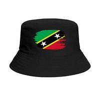 PELNYC Saint Kitts and Nevis Nation Flag Bucket Hat Fishing Fisherman Hats Casual Packable Travel Beach Cap Black