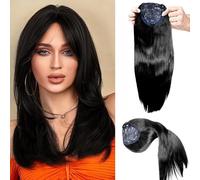 Pelo 3 Clip Silk Base Straight Synthetic Hair Topper, Hairpiece/Hair Extensions For Women/Girls Thinning Hair Black Pack Of 1