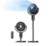 PELONIS Pedestal Circulator Fan with Remote - 20dB Ultra Quiet Standing Fan, 9 Speeds DC Motor, 9H Timer, Adjustable Height & 135°+100° Oscillation for Bedroom/Living Room,Powered By Midea