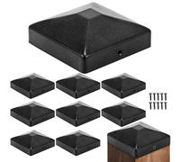 Pelopy 10 Pcs 4 x 4" Flat Pyramid Square Post Cap for True 3-1/2" x 3-1/2" Wood Posts Black Galvanized Powder Coated Steel Weatherproof Caps Cover for Decks, Porches, or Corridors Mailbox