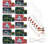 Pelopy 12 Pcs Christmas Candy Tins with Lids, Small Christmas Cookie Metal Boxes for Gift Square Tinplate Xmas Tins with Ribbons and Tags Holiday Treat Container for Xmas Party Favor Supplies