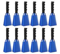 Pelopy 12 Pcs Large Cow Bell 9 '' Cowbell with Handle Cowbells for Sporting Events Hand Percussion Cowbells Cheering Bell Chimes for Football Game, Alarm Loud Noise Makers, Musical Instrument (Blue)