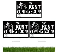 Pelopy 3 Pack Coming Soon Rent Real Estate Sign for Home - 13'' x 17'' Double Sided Yard Sign with H Frame Stake, Open House for Sale by Owner