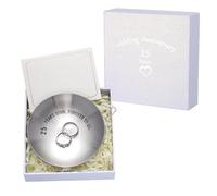 Pelopy 4 Pcs 25th Wedding Anniversary Gifts for Her Him 25 Year Anniversary Gifts with 4 Inch Stainless Steel Jewelry Ring Tray, Greeting Card, Gift Box and Raffia for Couples Women Parents