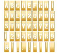 Pelopy 45 Pcs Brass Stencils Letters and Numbers Set 2 Inch Interlocking Letter Metal Stencils Curb Painting Kit for Labeling Tools Equipment Boxes Signs DIY and Craft Projects