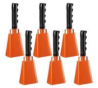 Pelopy 6 Pcs 8 Inch Cowbell with Handle Cheering Bell Noise Makers for Sporting Events Bells Graduation Football Games Party Farm Bells Hand Chimes Percussion Musical Instruments (Orange)
