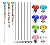 Pelopy Pack of 8 DIY Fairy Garden Beaded Stakes Wands Kit 8 Pcs of 8/32 Inch 12 Inch Threaded Rods and 8 Pcs Hex Nuts and 8 Tops, Stainless Steel Stakes with Toppers (Bright Color, Diamond)