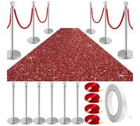 Pelopy Stanchion Posts Queue Crowd Control Stanchion Velvet Ropes Carpet Set, 38 in Post Sand Injection Hollow Base with Rope for Party Museum (26 ft Carpet,Silver,12 Pcs)