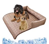 Pelsbarn Cooling Bed mit Ice Silk, Selbstkühlendes Sofa für Hunde, Atmungsaktive Cooling Mat für große & kleine Hunde, Rutschfest, Waschbar, auch als Hundebett fürs Auto (Brown, 90 * 90cm)