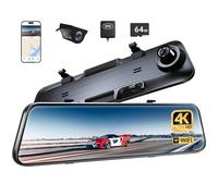 Pelsee P12 Plus 4K WiFi Rear View Mirror Camera, Dash Cam Front and Rear w/ 12" Touch Screen, Mirror Dash Cam Backup Cameras for Cars, 64GB Card&GPS Included, ADAS, Reversing Aid, WDR Night Vision