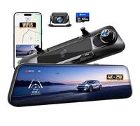 Pelsee S12 Native 4K +2.5K Mirror Dash Cam, WiFi 6 30MB/s Download, Rear View Mirror Camera Backup Camera for Car Truck SUV, Dual HDR, Telephoto Front Camera, Full Color Night Vision, 64G Memory Card