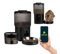 Peluvio Feast Automatic Cat Feeder 4,5l and Water Fountain 2,5l Set with Camera, WiFi App Control for Daily Portions for Dry Food, Stainless Steel Bowl, Filtered Cat Water Fountain, Backup Battery