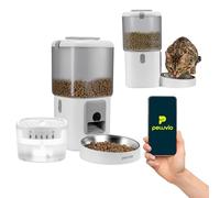 Peluvio Feast Automatic Cat Feeder 4,5l and Water Fountain 2,5l Set with Camera, WiFi App Control for Daily Portions for Dry Food, Stainless Steel Bowl, Filtered Cat Water Fountain, Backup Battery