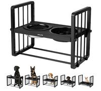 Peluvio Levee Raised Dog Bowls with Stand, Adjustable Height Feeding Station with 10° Tilt, Slow Feeder Bowl and Anti Splash Water Bowl, Stable Metal Base for Tidy Floors, 1100 ml, 1450 ml, 2.16 kg