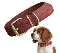 Peluvio Rexor Genuine Cowhide Leather Dog Collar, Adjustable Collar with Copper Buckle, Strong and Comfortable Dog Collar, Wear-resistant and Durable, Small, Medium, Large Dogs (S-M, Brown)