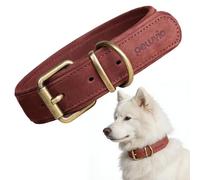 Peluvio Rexor Genuine Cowhide Leather Dog Collar, Adjustable Collar with Copper Buckle, Strong and Comfortable Dog Collar, Wear-resistant and Durable, Small, Medium, Large Dogs (M-L, Brown)