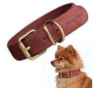 Peluvio Rexor Genuine Cowhide Leather Dog Collar, Adjustable Collar with Copper Buckle, Strong and Comfortable Dog Collar, Wear-resistant and Durable, Small, Medium, Large Dogs (XS-S, Brown)