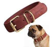 Peluvio Rexor Genuine Cowhide Leather Dog Collar, Adjustable Dog Collar with Copper Buckle, Strong and Comfortable Dog Collar, Wear-resistant and Durable, Small, Medium, Large Dogs (S, Brown)