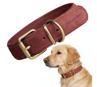 Peluvio Rexor Genuine Cowhide Leather Dog Collar, Adjustable Dog Collar with Copper Buckle, Strong and Comfortable Dog Collar, Wear-resistant and Durable, Small, Medium, Large Dogs (L, Brown)
