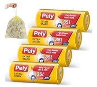 Pely Drawstring Bin Liners Extra Strong 35 Litres - Value Pack (4 x 15 Pieces), Yellow, for Disposal of Residual Waste (Successor)