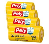 Pely Drawstring Bin Liners Extra Strong Value Pack (4 x 17 Pieces), Yellow, for Disposal of Residual Waste (25 Litres)
