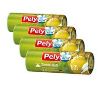 Pely Drawstring Bin Liners with Lemon Fragrance - Climate Neutral by Compensation, Value Pack (4 x 10 Pieces), Yellow, for Disposal of Residual Waste (60 Litres) with Pleasant Fragrance