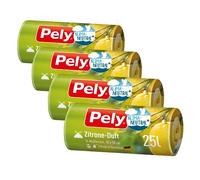 Pely Drawstring Bin Liners with Lemon Fragrance Value Pack (4 x 14 Pieces), Yellow, for Disposal of Residual Waste (25 Litres) with Pleasant Fragrance