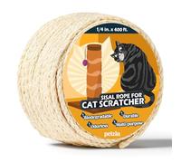 Pelzin Natural Sisal Rope for Cat Scratcher 1/4 Inch by 400 Feet, Cat Tree Rope Twine for Cat Scratching Post Replacement, Cat Tower with Scratch Post Repairing, Replace, Recovering and DIY, White