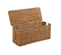 PEMAR Natural Rattan Wicker Cable Management Box, Cable Organizer, 2 Open Slots, Under Desk Cord Organizer, Cover & Hide Power Strips for TV Desk, Computer, Router, USB Hub (Natural Brown Color)