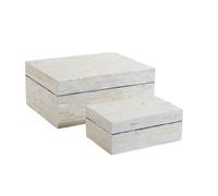 PEMAR Set of 2 Mother of Pearl Decorative Boxes w Lids, Handmade Mosaic Keepsake Box, Shelf Decorative Storage Box Office Supplies, Jewellery. 11.8" & 7.9" W (White Tiles)