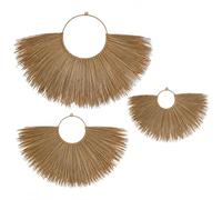 PEMAR Set of 3 Woven Seagrass Fan Wall Decor - Large Boho Raffia Jute Wall Hanging Hanging Decor for Living Room Bedroom, Handmade Rustic African Fan Wooden Wall Art, Unique Housewarming Gift (XL