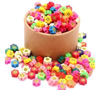 PEMBREY 50pcs Flower Smiley Face Polymer Clay Beads 10mm, Mixed Colour Happy Face Spacer Beads for Jewellery Making, Bracelets, Earrings, Phone Charms & DIY Crafts