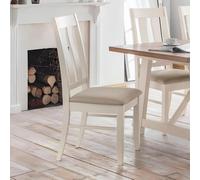 Pembroke Dining Chair - Set of 2 - Ivory Lacquered and Beige - Wood and Fabric
