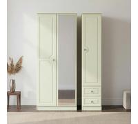 Pembroke Wardrobe - 3 Door - 1 Mirror - RHF 2 Drawers - Tall - Combi - Cream
