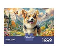 Pembroke Welsh Corgi 1000 Pcs 3-Layer Cardboard Corgi in Blooms Jigsaw, Brain Training, Stress Relief, Wall Decor & Office Break Gift 52x38cm/1000pcs