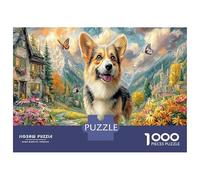 Pembroke Welsh Corgi 1000 Pieces Puzzle - Sturdy & Durable & Brain Training Floral Dog View - for Puzzle Enthusiasts 52x38cm/1000pcs