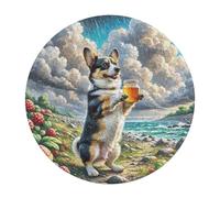 Pembroke Welsh Corgi 128 Piece Round Jigsaw Puzzle Cute Pet Animals Animal Shape All Ages Gift Puzzle Stress Relief Relaxing Activity Home Decor Educational Challenging 120 PCS