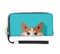Pembroke Welsh Corgi Dog On Turquoise Long Clutch Wallet, Long Handbag with Removable Wristlet Strap, PU Leather Zip Purse, Credit Pass Case Card-Holder for Men Women