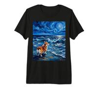 Pembroke Welsh Corgi Dog Starry Night Beach Artwork Premium T-Shirt