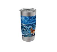 Pembroke Welsh Corgi Dog Starry Night Beach Artwork Stainless Steel Insulated Tumbler