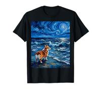 Pembroke Welsh Corgi Dog Starry Night Beach Artwork T-Shirt