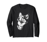 Pembroke Welsh Corgi Portrait Black and White Dog Lover Long Sleeve T-Shirt