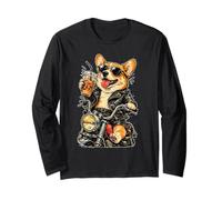 Pembroke Welsh Corgi Ride Motorbike Drinking ice Coffee Long Sleeve T-Shirt