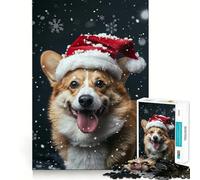 Pembroke Welsh Corgi Santa Hat Adult Jigsaw Puzzles1000 Pieces Mind Exercise Toy Tension Relief Design Assembly Lovely Present (38x52cm)