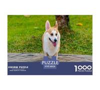 Pembroke Welsh CorgiClassic Impossible Puzzle 1000Pieces A Corgi Runs Happily on A Path for Adults And Kids Decompression Wall Decor Fun Challenging38x26cm/1000pcs