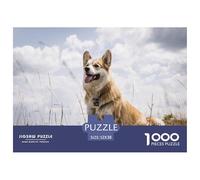 Pembroke Welsh CorgiEducational Impossible Puzzle 1000Pieces A Corgi Sits in Tall Grass Under Clouds for Adults And Kids Fun Colourful Challenging Wall Decor52x38cm/1000pcs