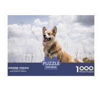 Pembroke Welsh CorgiJigsaw Puzzle 1000 Piece A Corgi Sits in Tall Grass Under Clouds for Adults Kids Educational Game Colourful Mystery Challenging Brainteasing38x26cm/1000pcs