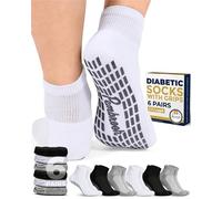 Pembrook 6 Pairs Diabetic Ankle Socks for Men & Women with Grips - 12 Colors Neuropathy Socks for Men | Non Slip Edema Socks, 2 Black / 2 White / 2 Gray - 6 Pairs, Large