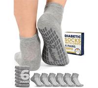 Pembrook 6 Pairs Diabetic Ankle Socks for Men & Women with Grips - 12 Colors Neuropathy Socks for Men | Non Slip Edema Socks, Gray - 6 Pairs, Medium
